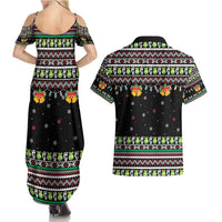 Christmas Unicorn Couples Matching Summer Maxi Dress and Hawaiian Shirt with Don't Stop Believin Quote Tree Lights and Festive - Wonder Print Shop
