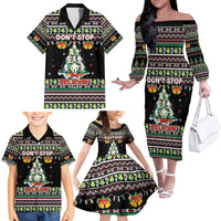 Christmas Unicorn Family Matching Off The Shoulder Long Sleeve Dress and Hawaiian Shirt with Don't Stop Believin Quote Tree Lights and Festive - Wonder Print Shop