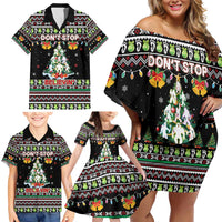 Christmas Unicorn Family Matching Off Shoulder Short Dress and Hawaiian Shirt with Don't Stop Believin Quote Tree Lights and Festive - Wonder Print Shop