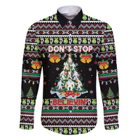 Christmas Unicorn Family Matching Short Sleeve Bodycon Dress and Hawaiian Shirt with Don't Stop Believin Quote Tree Lights and Festive - Wonder Print Shop