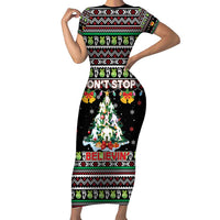 Christmas Unicorn Family Matching Short Sleeve Bodycon Dress and Hawaiian Shirt with Don't Stop Believin Quote Tree Lights and Festive - Wonder Print Shop