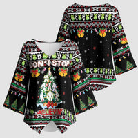 Christmas Unicorn Kimono Sleeve Blouse with Don't Stop Believin Quote Tree Lights and Festive - Wonder Print Shop