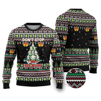 Christmas Unicorn Ugly Christmas Sweater with Don't Stop Believin Quote Tree Lights and Festive - Wonder Print Shop