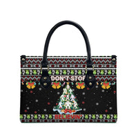 Christmas Unicorn Leather Bag with Don't Stop Believin Quote Tree Lights and Festive - Wonder Print Shop