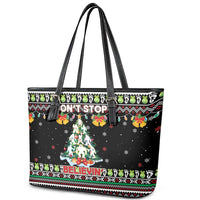 Christmas Unicorn Leather Tote Bag with Don't Stop Believin Quote Tree Lights and Festive - Wonder Print Shop