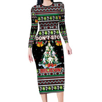 Christmas Unicorn Long Sleeve Bodycon Dress with Don't Stop Believin Quote Tree Lights and Festive - Wonder Print Shop