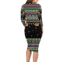 Christmas Unicorn Long Sleeve Bodycon Dress with Don't Stop Believin Quote Tree Lights and Festive - Wonder Print Shop