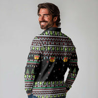 Christmas Unicorn Long Sleeve Polo Shirt with Don't Stop Believin Quote Tree Lights and Festive - Wonder Print Shop