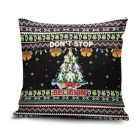 Christmas Unicorn Pillow Cover with Don't Stop Believin Quote Tree Lights and Festive - Wonder Print Shop