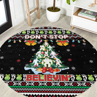 Christmas Unicorn Round Carpet with Don't Stop Believin Quote Tree Lights and Festive - Wonder Print Shop