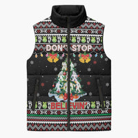 Christmas Unicorn Sleeveless Puffer Jacket with Don't Stop Believin Quote Tree Lights and Festive - Wonder Print Shop