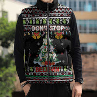 Christmas Unicorn Sleeveless Puffer Jacket with Don't Stop Believin Quote Tree Lights and Festive - Wonder Print Shop