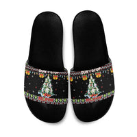 Christmas Unicorn Slide Sandals with Don't Stop Believin Quote Tree Lights and Festive - Wonder Print Shop