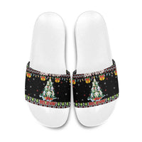 Christmas Unicorn Slide Sandals with Don't Stop Believin Quote Tree Lights and Festive - Wonder Print Shop