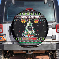 Christmas Unicorn Spare Tire Cover with Don't Stop Believin Quote Tree Lights and Festive - Wonder Print Shop