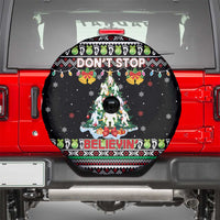 Christmas Unicorn Spare Tire Cover with Don't Stop Believin Quote Tree Lights and Festive - Wonder Print Shop