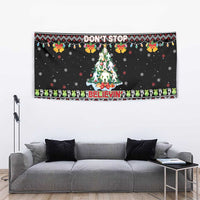 Christmas Unicorn Tapestry with Don't Stop Believin Quote Tree Lights and Festive - Wonder Print Shop