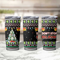 Christmas Unicorn Tumbler Cup with Don't Stop Believin Quote Tree Lights and Festive - Wonder Print Shop