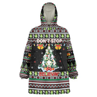 Christmas Unicorn Wearable Blanket Hoodie with Don't Stop Believin Quote Tree Lights and Festive - Wonder Print Shop