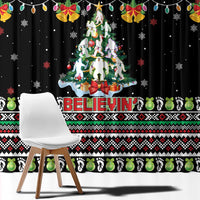Christmas Unicorn Window Curtain with Don't Stop Believin Quote Tree Lights and Festive - Wonder Print Shop