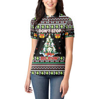 Christmas Unicorn Women Polo Shirt with Don't Stop Believin Quote Tree Lights and Festive - Wonder Print Shop