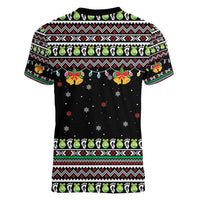 Christmas Unicorn Women V-Neck T-Shirt with Don't Stop Believin Quote Tree Lights and Festive - Wonder Print Shop