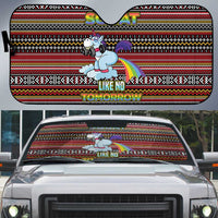 Funny Unicorn Workout Auto Sun Shade with Squat Like No Tomorrow Quote and Rainbow Tribal - Wonder Print Shop
