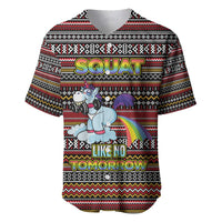 Funny Unicorn Workout Baseball Jersey with Squat Like No Tomorrow Quote and Rainbow Tribal - Wonder Print Shop