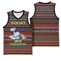 Funny Unicorn Workout Basketball Jersey with Squat Like No Tomorrow Quote and Rainbow Tribal - Wonder Print Shop