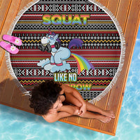 Funny Unicorn Workout Beach Blanket with Squat Like No Tomorrow Quote and Rainbow Tribal - Wonder Print Shop