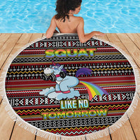 Funny Unicorn Workout Beach Blanket with Squat Like No Tomorrow Quote and Rainbow Tribal - Wonder Print Shop