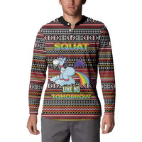 Funny Unicorn Workout Button Sweatshirt with Squat Like No Tomorrow Quote and Rainbow Tribal - Wonder Print Shop
