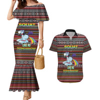 Funny Unicorn Workout Couples Matching Mermaid Dress and Hawaiian Shirt with Squat Like No Tomorrow Quote and Rainbow Tribal - Wonder Print Shop