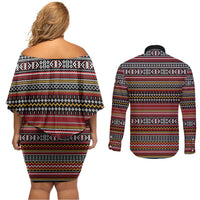 Funny Unicorn Workout Couples Matching Off Shoulder Short Dress and Long Sleeve Button Shirt with Squat Like No Tomorrow Quote and Rainbow Tribal - Wonder Print Shop
