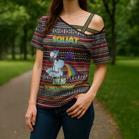 Funny Unicorn Workout Cross Shoulder Shirt with Squat Like No Tomorrow Quote and Rainbow Tribal - Wonder Print Shop