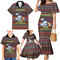 Funny Unicorn Workout Family Matching Mermaid Dress and Hawaiian Shirt with Squat Like No Tomorrow Quote and Rainbow Tribal - Wonder Print Shop
