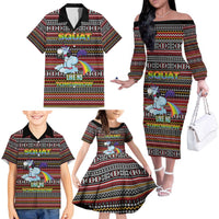 Funny Unicorn Workout Family Matching Off The Shoulder Long Sleeve Dress and Hawaiian Shirt with Squat Like No Tomorrow Quote and Rainbow Tribal - Wonder Print Shop