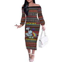 Funny Unicorn Workout Family Matching Off The Shoulder Long Sleeve Dress and Hawaiian Shirt with Squat Like No Tomorrow Quote and Rainbow Tribal - Wonder Print Shop