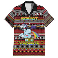 Funny Unicorn Workout Family Matching Off Shoulder Maxi Dress and Hawaiian Shirt with Squat Like No Tomorrow Quote and Rainbow Tribal - Wonder Print Shop