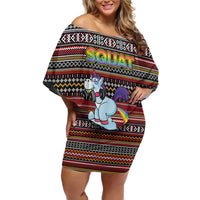 Funny Unicorn Workout Family Matching Off Shoulder Short Dress and Hawaiian Shirt with Squat Like No Tomorrow Quote and Rainbow Tribal - Wonder Print Shop