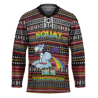 Funny Unicorn Workout Hockey Jersey with Squat Like No Tomorrow Quote and Rainbow Tribal - Wonder Print Shop