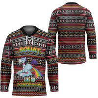 Funny Unicorn Workout Hockey Jersey with Squat Like No Tomorrow Quote and Rainbow Tribal - Wonder Print Shop