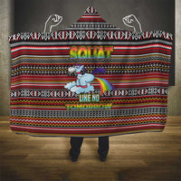 Funny Unicorn Workout Hooded Blanket with Squat Like No Tomorrow Quote and Rainbow Tribal - Wonder Print Shop