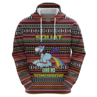Funny Unicorn Workout Hoodie with Squat Like No Tomorrow Quote and Rainbow Tribal - Wonder Print Shop