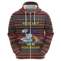 Funny Unicorn Workout Hoodie with Squat Like No Tomorrow Quote and Rainbow Tribal - Wonder Print Shop