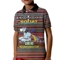 Funny Unicorn Workout Kid Polo Shirt with Squat Like No Tomorrow Quote and Rainbow Tribal - Wonder Print Shop