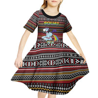 Funny Unicorn Workout Kid Short Sleeve Dress with Squat Like No Tomorrow Quote and Rainbow Tribal - Wonder Print Shop
