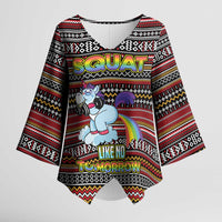 Funny Unicorn Workout Kimono Sleeve Blouse with Squat Like No Tomorrow Quote and Rainbow Tribal - Wonder Print Shop