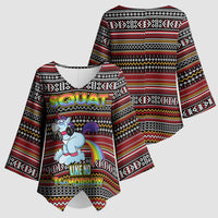 Funny Unicorn Workout Kimono Sleeve Blouse with Squat Like No Tomorrow Quote and Rainbow Tribal - Wonder Print Shop