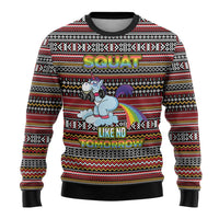 Funny Unicorn Workout Ugly Christmas Sweater with Squat Like No Tomorrow Quote and Rainbow Tribal - Wonder Print Shop